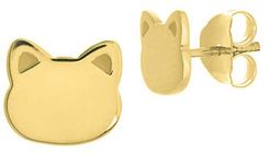 14K Yellow Gold Cat Face Stud Earrings