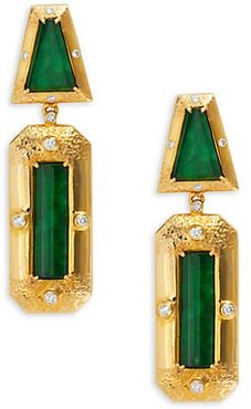 Slice 18K Yellow Gold, Jade & Diamond Earrings