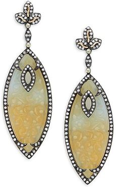 18K Gold, 925 Sterling Silver, Agate & Diamond Drop Earrings