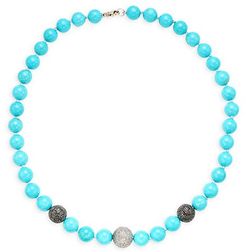 Sterling Silver, Turquoise & Diamond Bead Necklace