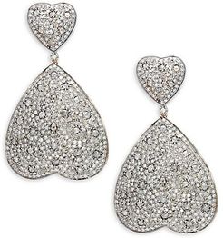 14K Gold, 925 Sterling Silver & Diamond Heart Drop Earrings