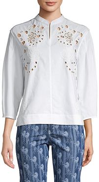 Embroidered Eyelet Cotton-Blend Top