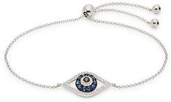 14K White Gold, Sapphire & Diamond Evil Eye Bolo Bracelet