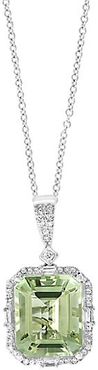 14K White Gold, Green Amethyst & Diamond Pendant Necklace