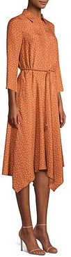 Rizzo Polka-Dot Belted Silk Midi Dress