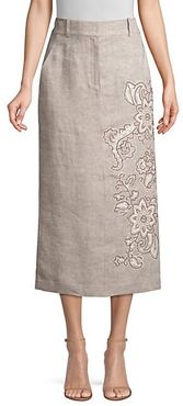 Milani Floral-Detailed Linen Skirt