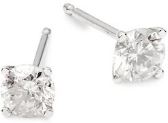 14K White Gold & 0.49TCW Diamond Round Stud Earrings