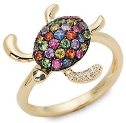 14K Yellow Gold, Sapphire & Diamond Turtle Ring