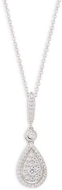 Sterling Silver & Simulated Diamond Teardrop Pendant Necklace