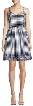 Embroidered Gingham A-Line Dress