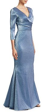 Wrap Bodice Metallic Trumpet Gown