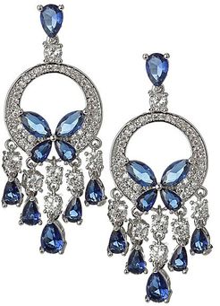 Luxe Lights Silvertone & Blue & White Crystal Dangle Earrings