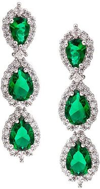 Luxe Rhodium-Plated & Emerald Green Crystal Drop Earrings
