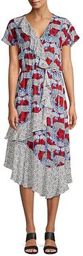 Reina Mixed Print Wrap-Front Midi Dress
