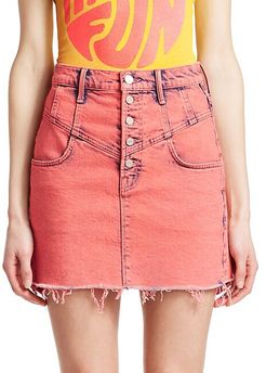 Swooner Distressed Hem A-Line Denim Skirt