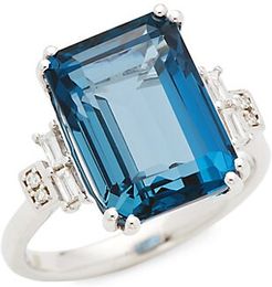 14K White Gold, London Blue Topaz & Diamond Ring