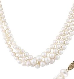 14K Yellow Gold & 6-8MM Freshwater Pearl Triple-Row Graduated Necklace