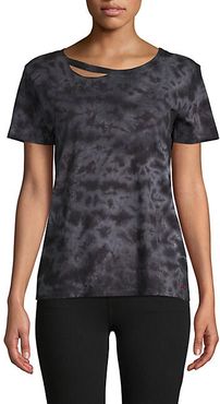 Tie-Dyed Cutout Neck Tee