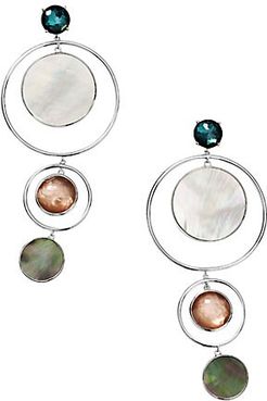 Wonderland Silver Clear Quartz, Mother-Of-Pearl & Black Shell Dangle Hoop-Drop Earrings