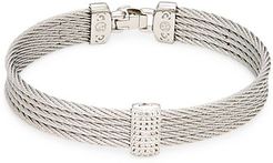 14K White Gold Stainless Steel & White Topaz Rope Bangle Bracelet