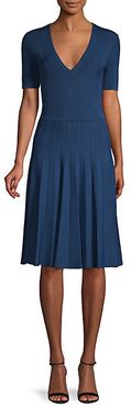 Short-Sleeve Knit Pleated Dress