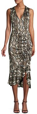 Python Print Ruffled Midi Dress