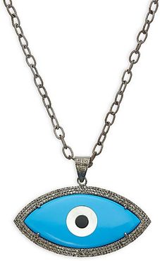 Sterling Silver, Diamond & Turquoise Eye Pendant Necklace