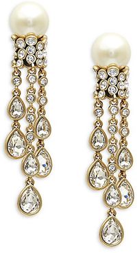 Goldtone, Glass Pearl & Crystal Drop Earrings
