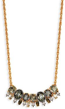 Goldplated Pyrite & Crystal Bar Pendant Necklace