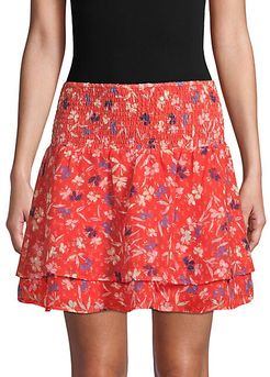 Floral Smock-Waist Mini Skirt