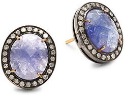 Black Rhodium-Plated, 18K Yellow Gold, Tanzanite & Diamond Stud Earrings