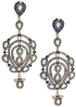 18K Yellow Gold, Black Rhodium-Plated Sterling Silver & Sapphire Earrings