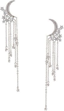 Rhodium-Plated & Crystal Double-Crescent Dangle Drop Earrings