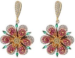 18K Goldplated & Multicolored Crystal Flower Drop Earrings