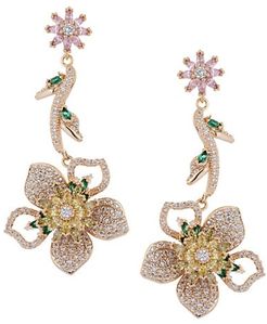 18K Goldplated & Multicolored Crystal Flower Drop Earrings