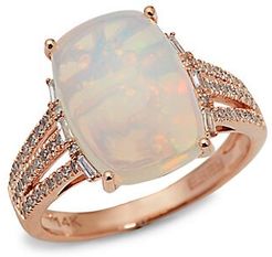 14K Rose Gold, Opal & Diamond Ring
