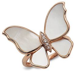 14K Rose Gold, Mother-Of-Pearl & Diamond Ring