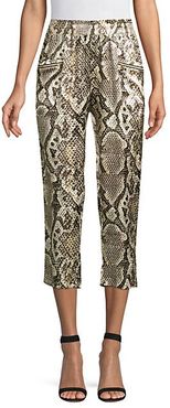 Leigh Snake-Print Silk Cropped Trousers