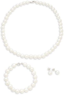 Sterling Silver 8MM Freshwater Pearl Necklace, Bracelet & Earring Set