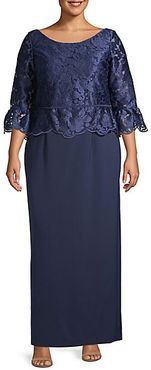 Plus Floral Lace-Top Peplum Gown