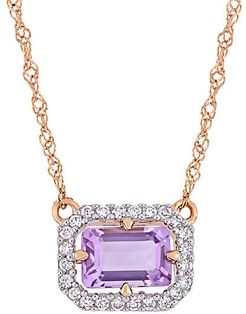 14K Rose Gold, Amethyst & Diamond Pendant Necklace