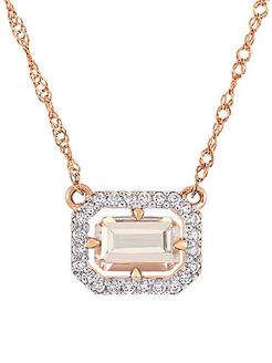 14K Pink Gold Morganite & Diamond Halo Pendant Necklace