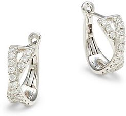 14K White Gold & Diamond Huggie Earrings