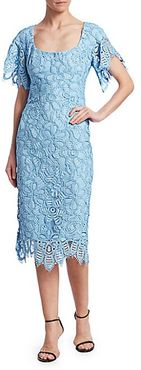 Floral Lace Flutter-Sleeve Sheath Dress