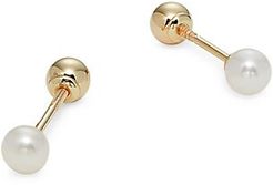 14K Yellow Gold & 5MM Round Freshwater Pearl Bar Earrings