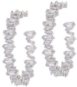 The Luxe Cindy Silvertone & Crystal Hoop Earrings