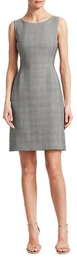 Sleeveless Wool & Silk Glen Check Sheath Dress