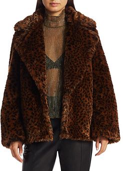 Kisha Leopard Print Faux-Fur Jacket