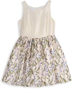 Girl's Floral-Print Skirt Satin Dress