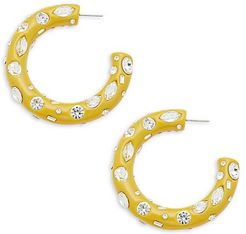 Yellow Goldtone & Crystal Hoop Earrings